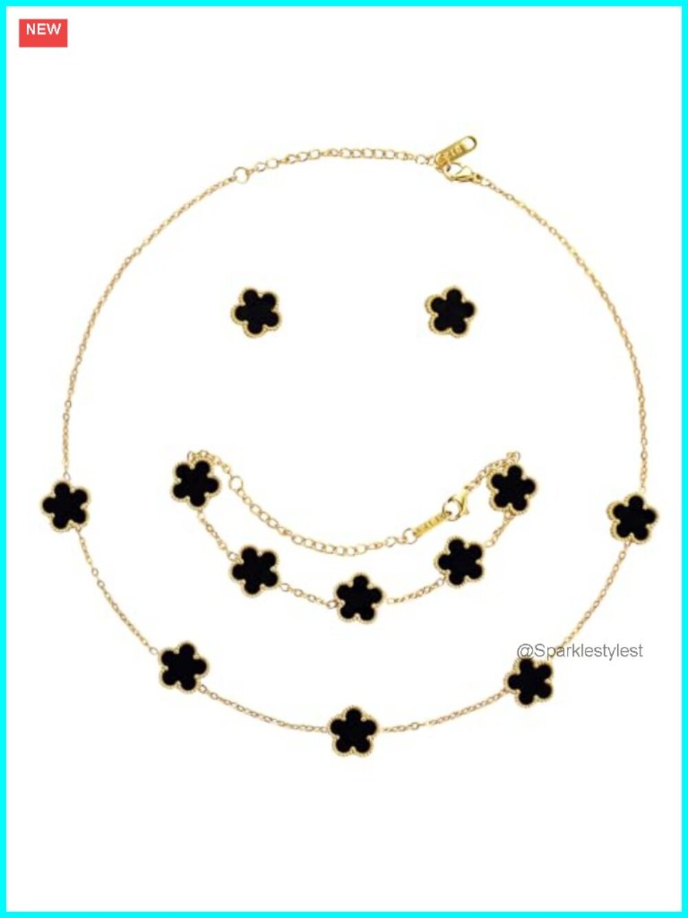 18K Gold Plated Clover Jewelry Set Necklace Bracelet Earrings Women Gift
